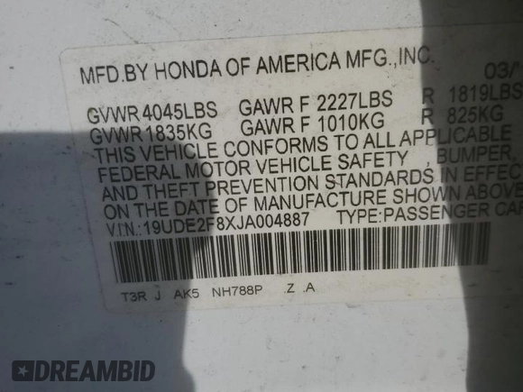 2018 Acura ILX Premium with VIN 19UDE2F8XJA004887, listed as a Copart auction lot 44976425 with Not provided miles and Salvage title. Bid and sale history available at DreamBid. Image 13.
