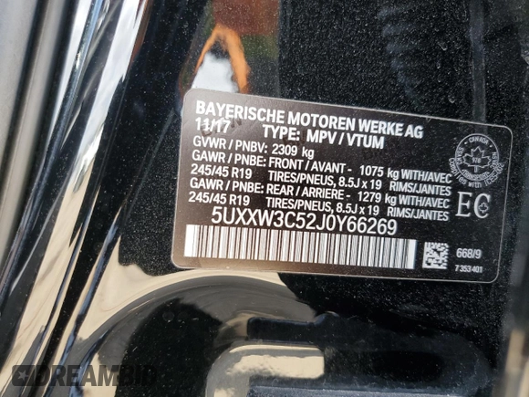 2018 BMW X4 xDrive28i with VIN 5UXXW3C52J0Y66269, listed as a Copart auction lot 56184875 with Not provided miles and Salvage title. Bid and sale history available at DreamBid. Image 13.