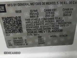 2018 GMC Terrain SLE with VIN 3GKALMEV7JL402338, listed as a Copart auction lot 77337854 with 144,904 mi miles and Salvage Title. Bid and sale history available at carsss.com. Image 14.
