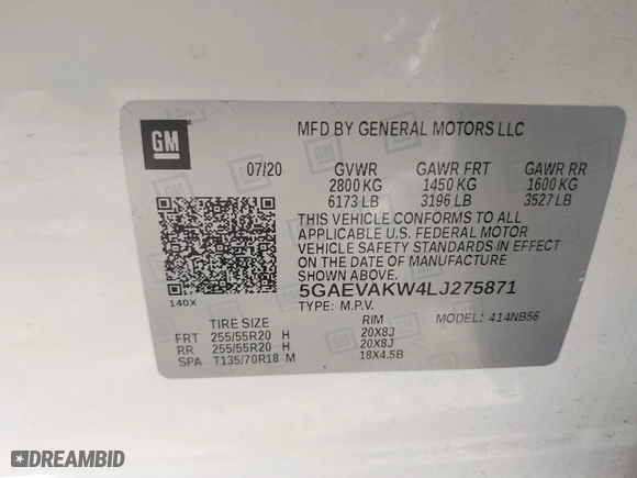 2020 Buick Enclave Essence with VIN 5GAEVAKW4LJ275871, listed as a IAAI auction lot 41533937 with NaN miles. Bid and sale history available at carsss.com. Image 9.