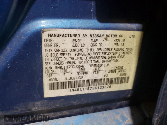2003 Nissan Altima SE with VIN 1N4BL11E73C123576, listed as a Copart auction lot 46314785 with 257,077 mi miles and Salvage title. Bid and sale history available at DreamBid. Image 13.