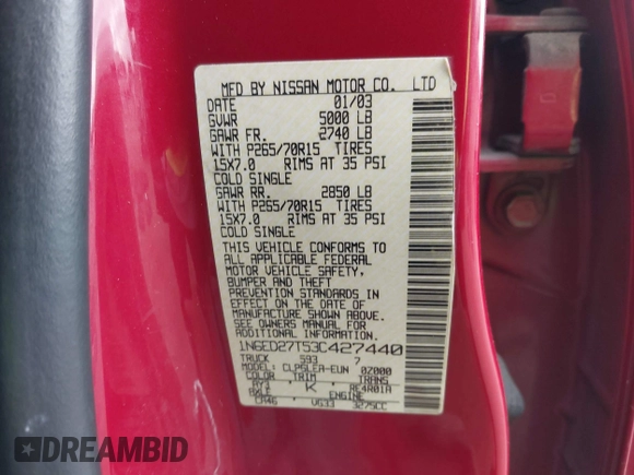 2003 Nissan Frontier XE with VIN 1N6ED27T53C427440, listed as a IAAI auction lot 42407874 with 354,085 mi miles and . Bid and sale history available at DreamBid. Image 9.