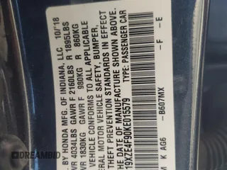 2019 Honda Insight Touring with VIN 19XZE4F90KE015579, listed as a Copart auction lot 58821075 with 26,560 mi miles and Salvage title. Bid and sale history available at DreamBid. Image 12.