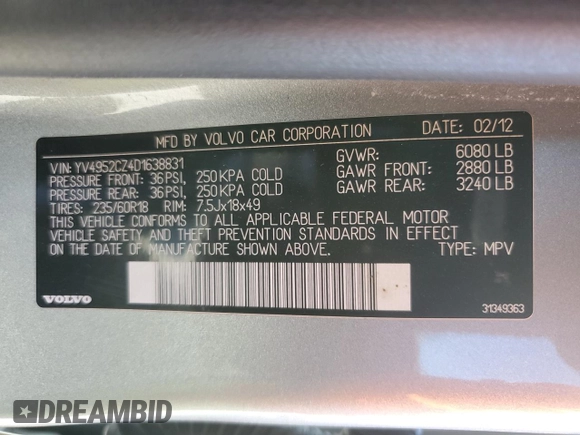 2013 Volvo XC90 Premier Plus with VIN YV4952CZ4D1638831, listed as a Copart auction lot 48297695 with 129,944 mi miles and Salvage Title. Bid and sale history available at carsss.com. Image 16.
