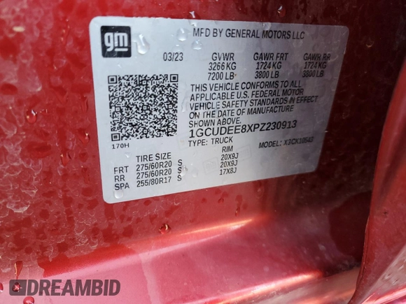 2023 Chevrolet Silverado 1500 RST with VIN 1GCUDEE8XPZ230913, listed as a Copart auction lot 85033514 with 43,617 mi miles and Salvage Title. Bid and sale history available at DreamBid. Image 15.