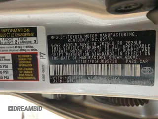 2015 Toyota Camry XLE with VIN 4T1BF1FK5FU085730, listed as a IAAI auction lot 42041014 with 126,896 mi miles and . Bid and sale history available at DreamBid. Image 9.