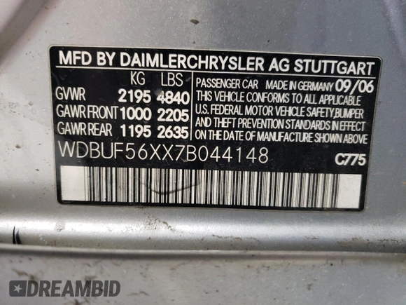 2007 Mercedes-Benz E 350 with VIN WDBUF56XX7B044148, listed as a Copart auction lot 87456714 with 198,152 mi miles and Salvage Title. Bid and sale history available at carsss.com. Image 14.