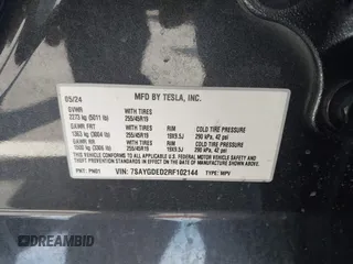 2024 Tesla Model Y с VIN 7SAYGDED2RF102144, выставлен на аукционе IAAI как лот 42278757 с пробегом 25 787 миль миль и . История ставок и продаж доступна на DreamBid. Изображение 9.