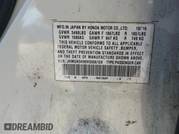 2017 Honda Fit EX-L with VIN JHMGK5H90HS006159, listed as a Copart auction lot 50351835 with Not provided miles and Salvage title. Bid and sale history available at DreamBid. Image 12.