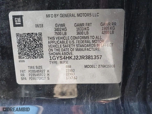 2018 Cadillac Escalade ESV Luxury with VIN 1GYS4HKJ2JR381357, listed as a IAAI auction lot 41274678 with NaN miles. Bid and sale history available at carsss.com. Image 9.
