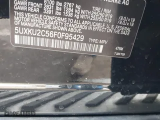 2015 BMW X6 xDrive35i with VIN 5UXKU2C56F0F95429, listed as a IAAI auction lot 41754635 with 79,503 mi miles. Bid and sale history available at carsss.com. Image 9.