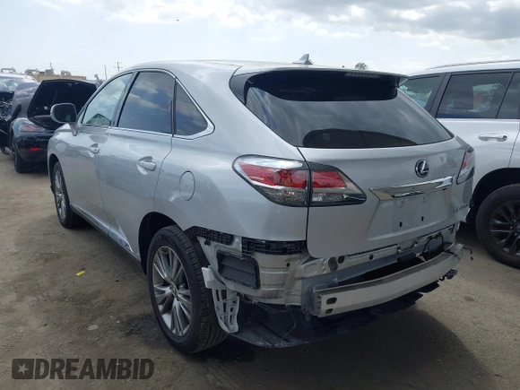2013 Lexus RX 450h with VIN JTJZB1BAXD2409160, listed as a IAAI auction lot 41916721 with 62,599 mi miles and . Bid and sale history available at DreamBid. Image 3.
