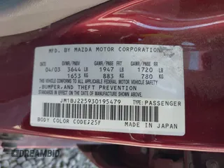 2003 Mazda Protege DX with VIN JM1BJ225930195479, listed as a IAAI auction lot 42199689 with 148,382 mi miles and . Bid and sale history available at DreamBid. Image 9.