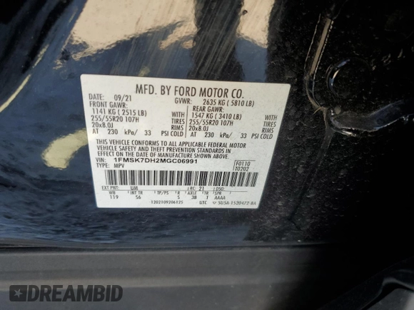 2021 Ford Explorer XLT with VIN 1FMSK7DH2MGC06991, listed as a Copart auction lot 48494615 with 61,222 mi miles and Salvage Title. Bid and sale history available at carsss.com. Image 15.