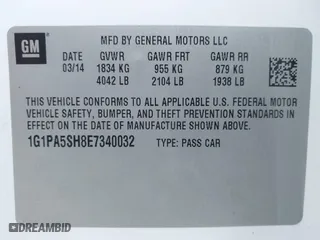 2014 Chevrolet Cruze LS with VIN 1G1PA5SH8E7340032, listed as a IAAI auction lot 41769875 with 134,582 mi miles. Bid and sale history available at carsss.com. Image 9.