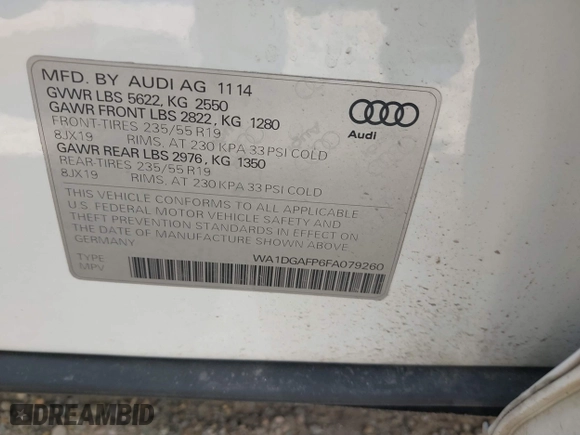 2015 Audi Q5 Premium Plus with VIN WA1DGAFP6FA079260, listed as a IAAI auction lot 41567591 with 195,848 mi miles. Bid and sale history available at carsss.com. Image 9.