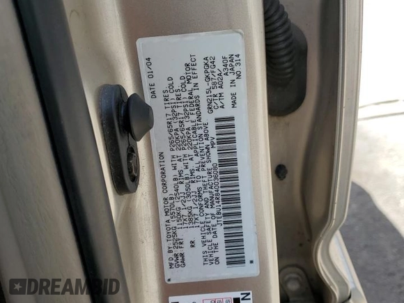 2004 Toyota 4Runner SR5 with VIN JTEBU14R840036080, listed as a Copart auction lot 54222915 with 216,455 mi miles and Salvage title. Bid and sale history available at DreamBid. Image 14.