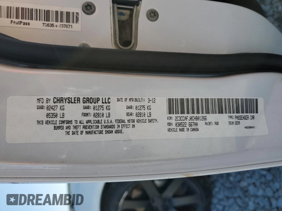 2012 Chrysler 300 SRT8 with VIN 2C3CCAFJ0CH801266, listed as a Copart auction lot 78186364 with 61,916 mi miles and Salvage Title. Bid and sale history available at carsss.com. Image 13.