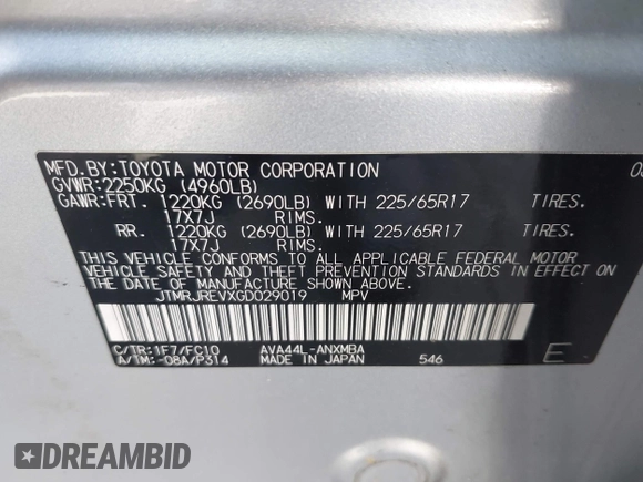 2016 Toyota RAV4 Hybrid XLE with VIN JTMRJREVXGD029019, listed as a IAAI auction lot 42021530 with 74,400 mi miles. Bid and sale history available at carsss.com. Image 9.