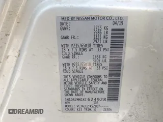 2019 Nissan Pathfinder SV with VIN 5N1DR2MN1KC624928, listed as a IAAI auction lot 42571925 with 77,427 mi miles and . Bid and sale history available at DreamBid. Image 9.