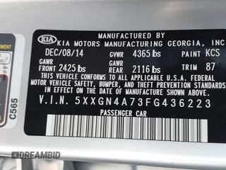 2015 Kia Optima EX with VIN 5XXGN4A73FG436223, listed as a IAAI auction lot 41970418 with 174,002 mi miles. Bid and sale history available at carsss.com. Image 9.