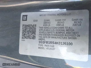 2019 Chevrolet Camaro 1LT with VIN 1G1FB1RS4K0126100, listed as a IAAI auction lot 41144580 with 55,210 mi miles. Bid and sale history available at carsss.com. Image 9.