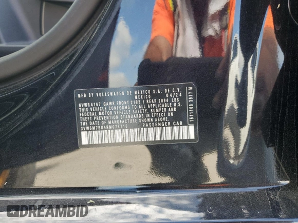 2024 Volkswagen Jetta S with VIN 3VW5M7BU4RM075715, listed as a Copart auction lot 62886015 with 21,207 mi miles and Clean title. Bid and sale history available at DreamBid. Image 12.