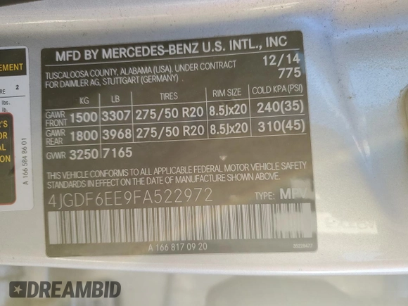 2015 Mercedes-Benz GL-Class GL 450 with VIN 4JGDF6EE9FA522972, listed as a Copart auction lot 38437034 with 104,463 mi miles. Bid and sale history available at carsss.com. Image 12.