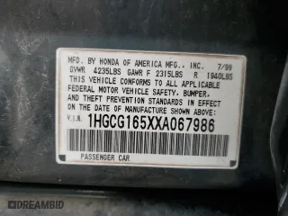 1999 Honda Accord Sdn EX with VIN 1HGCG165XXA067986, listed as a Copart auction lot 43824185 with 0 mi miles and Salvage Title. Bid and sale history available at carsss.com. Image 15.