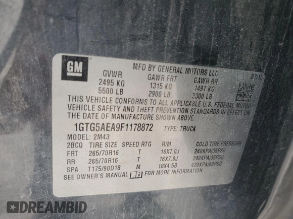 2015 GMC Canyon 2WD with VIN 1GTG5AEA9F1178872, listed as a Copart auction lot 85962774 with 192,216 mi miles and Salvage title. Bid and sale history available at DreamBid. Image 12.