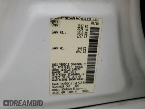2016 Nissan Altima SR with VIN 1N4AL3AP0GC214526, listed as a Copart auction lot 55034425 with 149,917 mi miles and Clean Title. Bid and sale history available at carsss.com. Image 13.