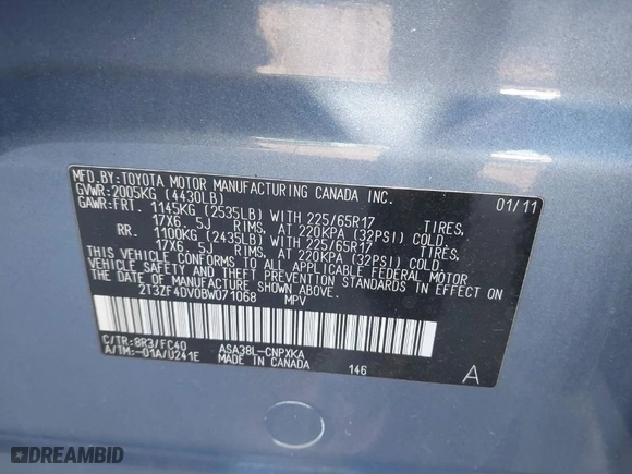 2011 Toyota RAV4 with VIN 2T3ZF4DV0BW071068, listed as a IAAI auction lot 41092671 with 233,916 mi miles. Bid and sale history available at carsss.com. Image 9.