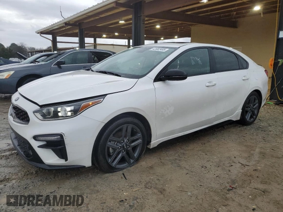 2021 Kia Forte GT-Line with VIN 3KPF34AD0ME390346, listed as a Copart auction lot 42682485 with 57,787 mi miles and Salvage Title. Bid and sale history available at carsss.com. Image 1.