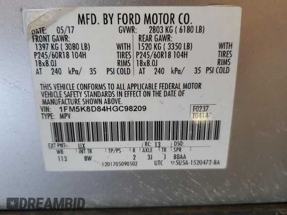 2017 Ford Explorer XLT z VIN 1FM5K8D84HGC98209, wystawiony jako Copart lot #61829195 z przebiegiem 86 677 mil mil oraz Szkoda całkowita • Salvage title. Historia ofert i sprzedaży dostępna na DreamBid. Obrazek 14.