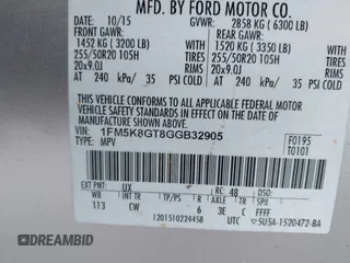 2016 Ford Explorer Sport с VIN 1FM5K8GT8GGB32905, выставлен на аукционе IAAI как лот 41314831 с пробегом 146 129 миль миль и . История ставок и продаж доступна на DreamBid. Изображение 9.