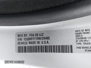 2024 Ram 1500 Big Horn with VIN 1C6SRFFT1RN124465, listed as a IAAI auction lot 41839097 with 24,106 mi miles and . Bid and sale history available at DreamBid. Image 9.