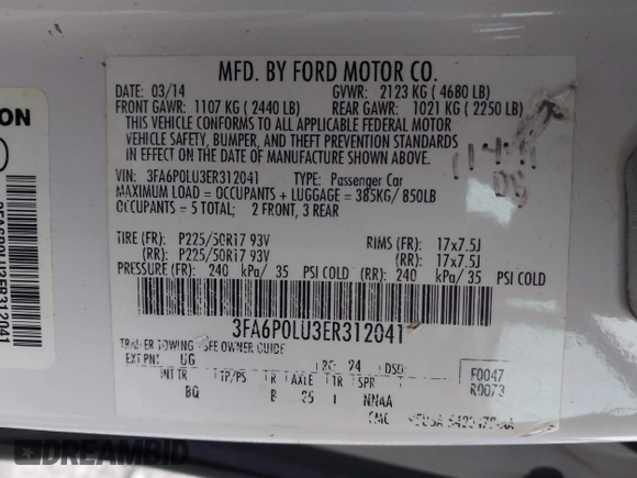 2014 Ford Fusion SE Hybrid with VIN 3FA6P0LU3ER312041, listed as a IAAI auction lot 41964588 with 138,566 mi miles and . Bid and sale history available at DreamBid. Image 9.