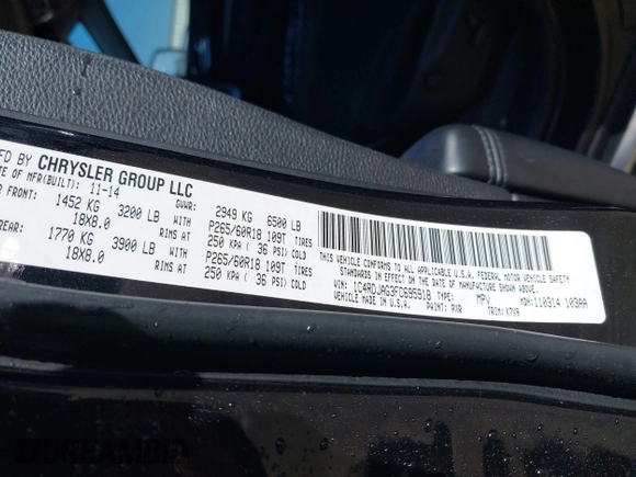 2015 Dodge Durango SXT with VIN 1C4RDJAG3FC695918, listed as a IAAI auction lot 41715629 with 143,460 mi miles and . Bid and sale history available at DreamBid. Image 9.