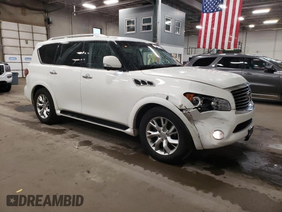 2011 Infiniti QX56 7-passenger with VIN JN8AZ2NE6B9004051, listed as a Copart auction lot 81329734 with 175,705 mi miles and Salvage Title. Bid and sale history available at carsss.com. Image 4.