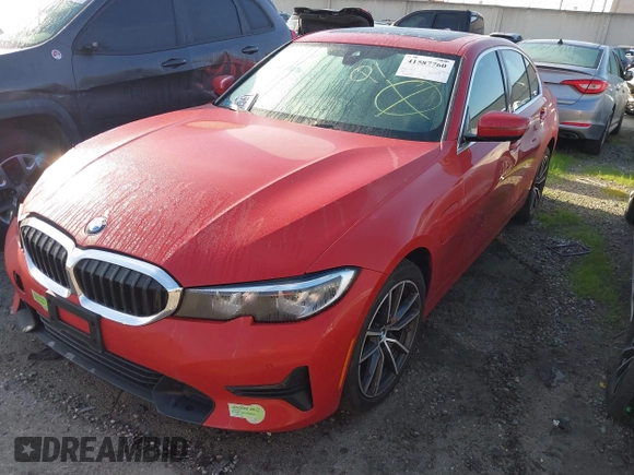 2021 BMW 3 Series 330e with VIN 3MW5P7J08M8B74884, listed as a IAAI auction lot 41587760 with 36,601 mi miles. Bid and sale history available at carsss.com. Image 2.