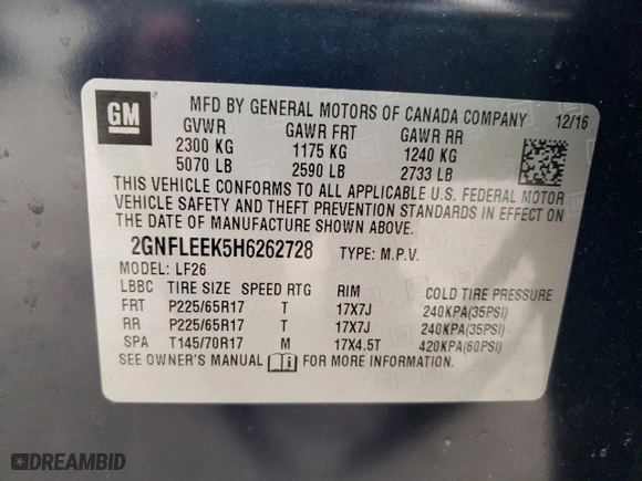2017 Chevrolet Equinox LS with VIN 2GNFLEEK5H6262728, listed as a Copart auction lot 51841805 with 54,176 mi miles and Salvage Title. Bid and sale history available at carsss.com. Image 13.