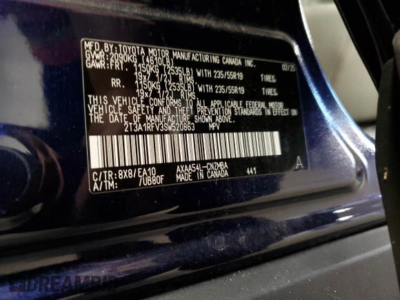 2025 Toyota RAV4 XLE Premium with VIN 2T3A1RFV3SW520863, listed as a Copart auction lot 55786675 with 13,069 mi miles and Salvage title. Bid and sale history available at DreamBid. Image 13.