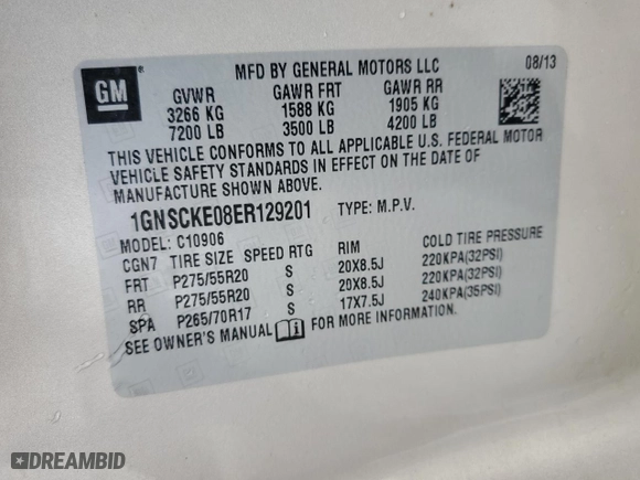 2014 Chevrolet Suburban LTZ with VIN 1GNSCKE08ER129201, listed as a Copart auction lot 86920874 with 149,468 mi miles and Salvage Title. Bid and sale history available at carsss.com. Image 14.