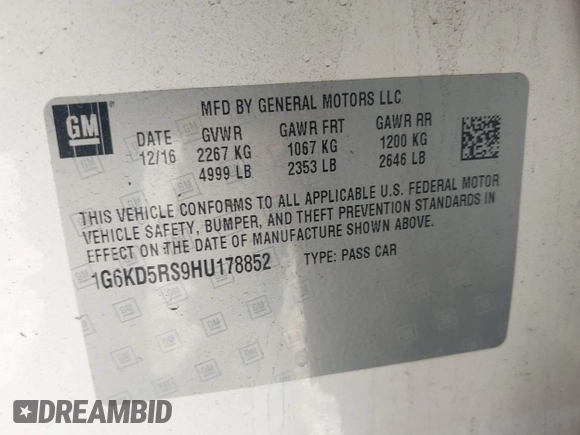 2017 Cadillac CT6 Luxury AWD with VIN 1G6KD5RS9HU178852, listed as a IAAI auction lot 42451419 with 89,975 mi miles and . Bid and sale history available at DreamBid. Image 9.