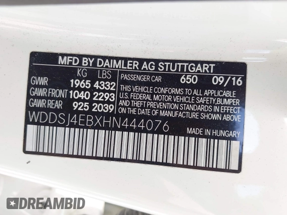 2017 Mercedes-Benz CLA 250 z VIN WDDSJ4EBXHN444076, wystawiony jako IAAI lot #42183176 z przebiegiem 121 385 mil mil oraz . Historia ofert i sprzedaży dostępna na DreamBid. Obrazek 9.