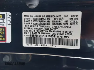 2013 Honda CR-V EX with VIN 5J6RM4H51DL053341, listed as a IAAI auction lot 41943288 with 207,535 mi miles. Bid and sale history available at carsss.com. Image 9.