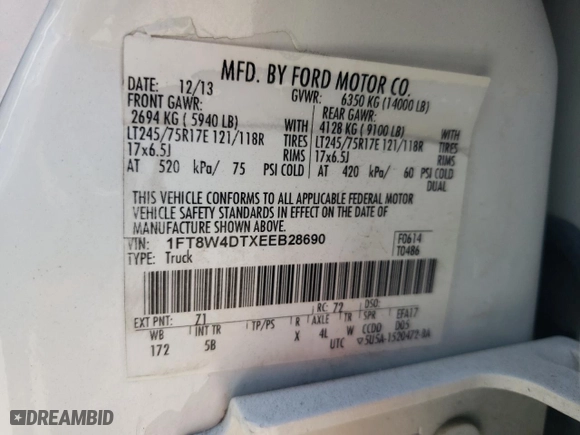 2014 Ford Super Duty F-450 DRW XL with VIN 1FT8W4DTXEEB28690, listed as a Copart auction lot 75767634 with 284,347 mi miles and Salvage Title. Bid and sale history available at carsss.com. Image 12.