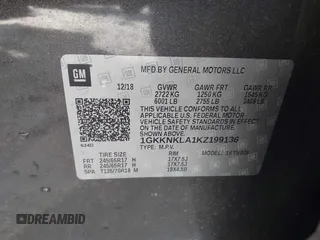 2019 GMC Acadia SLE with VIN 1GKKNKLA1KZ199136, listed as a IAAI auction lot 41596600 with 140,599 mi miles. Bid and sale history available at carsss.com. Image 9.