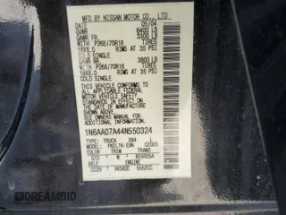 2004 Nissan Titan SE with VIN 1N6AA07A44N550324, listed as a Copart auction lot 48570595 with 206,330 mi miles and Salvage title. Bid and sale history available at DreamBid. Image 15.
