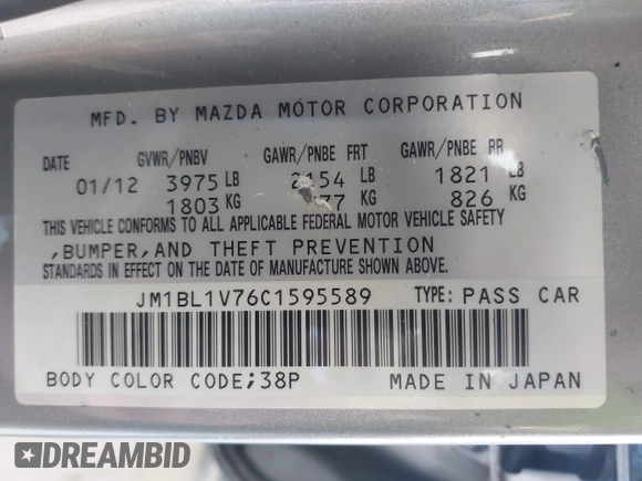 2012 Mazda Mazda3 i Touring with VIN JM1BL1V76C1595589, listed as a IAAI auction lot 42047555 with 139,427 mi miles. Bid and sale history available at carsss.com. Image 9.